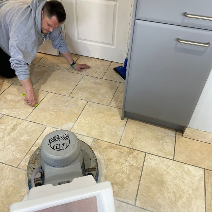 Stunning results on Travertine tiled floor in Cheltenham 1 Manual grout cleaning in Cheltenham
