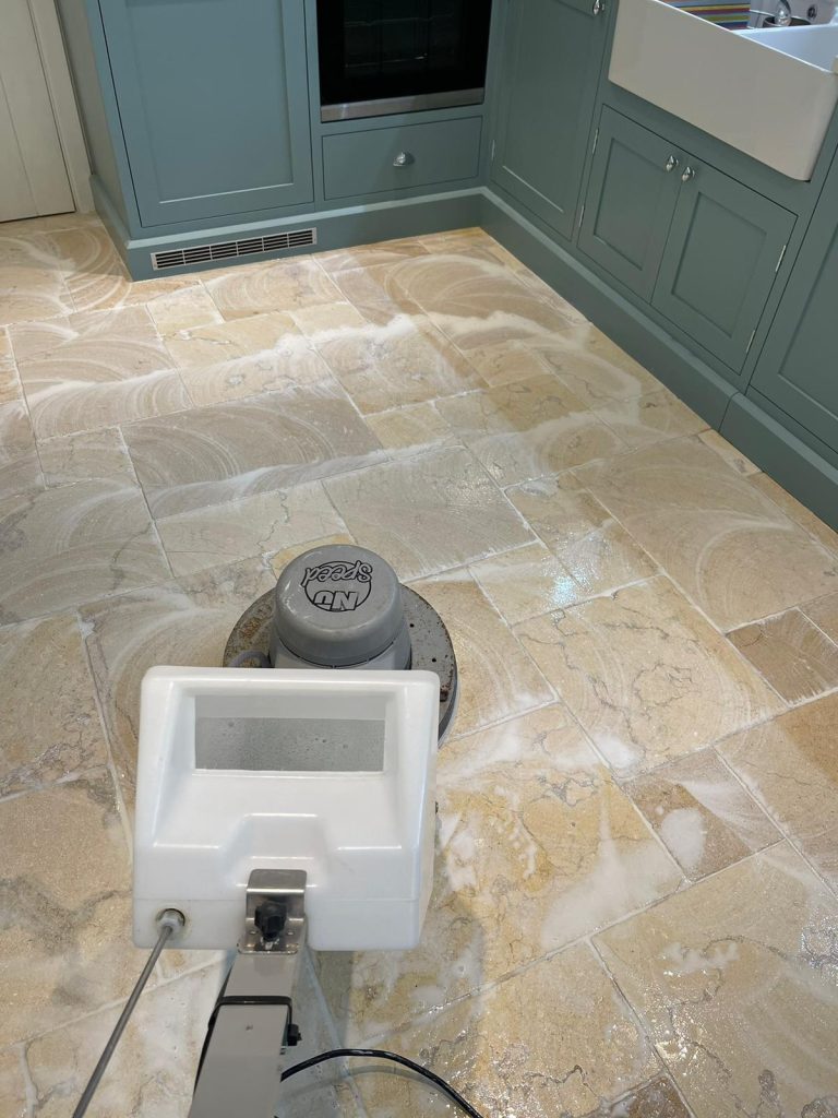 Brilliant results on Travertine tiles & flagstone floors in Cheltenham 4 Professional cleaning of hard floors by Green Man