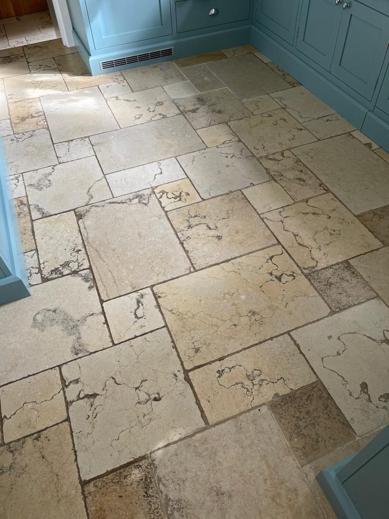 Brilliant results on Travertine tiles & flagstone floors in Cheltenham 2 Travertine cleaning by Green Man